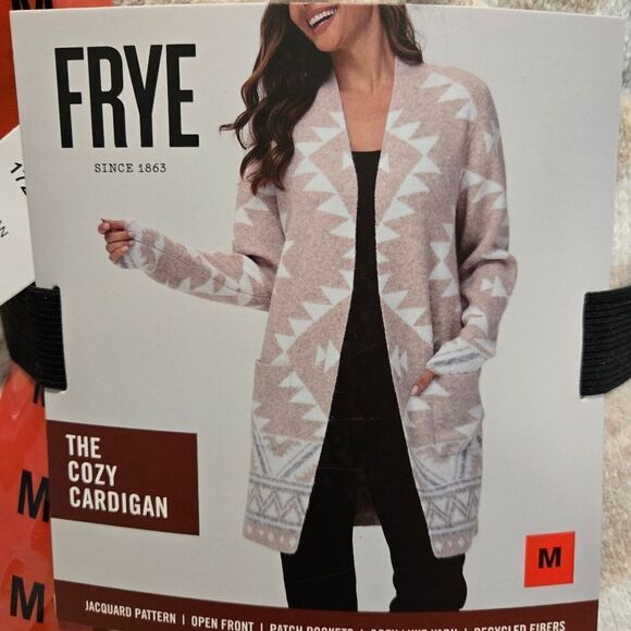 Frye Gray and Cream Cardigan Sweater with Open Front and Long Length - Picture 6 of 11